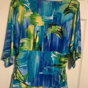 Peter Nygard Asymmetrical Blue and Green 3/4 Sleeve Blouse